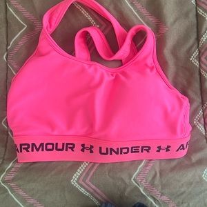pink cross cross under armour sports bra